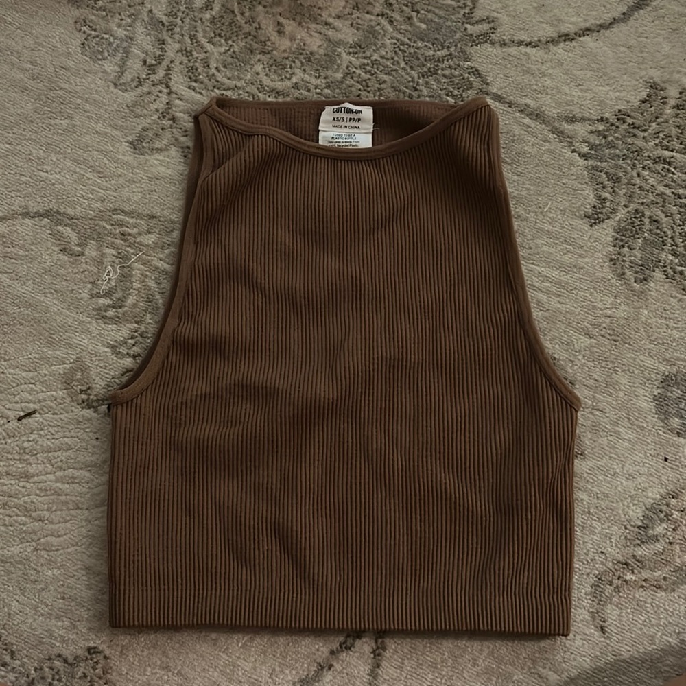 Cotton-On brown ribbed high neck tank top